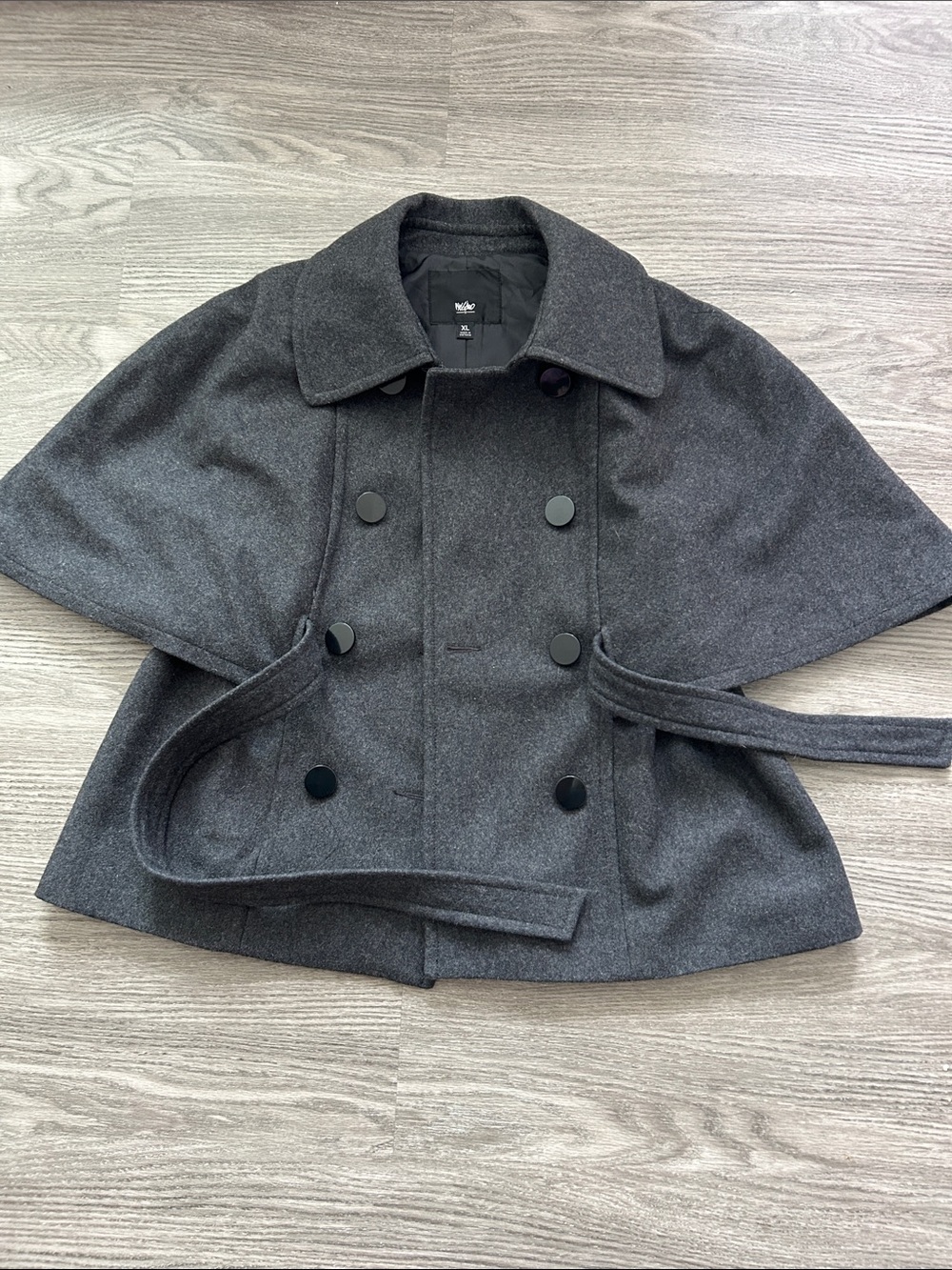 Mossimo Supply Co. Charcoal Gray Double-Breasted Cape Coat with Belt